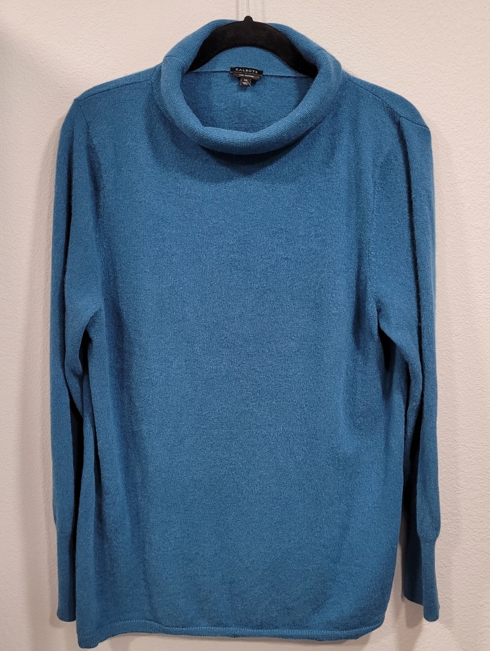 Talbots 100% Cashmere Long Sleeved Turtle Cowl Folded Neck Sweater TEAL XL